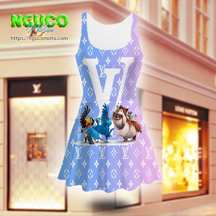 Lv and disney rio movie funny louis vuitton sleeveless midi flared dress gift uninque for women